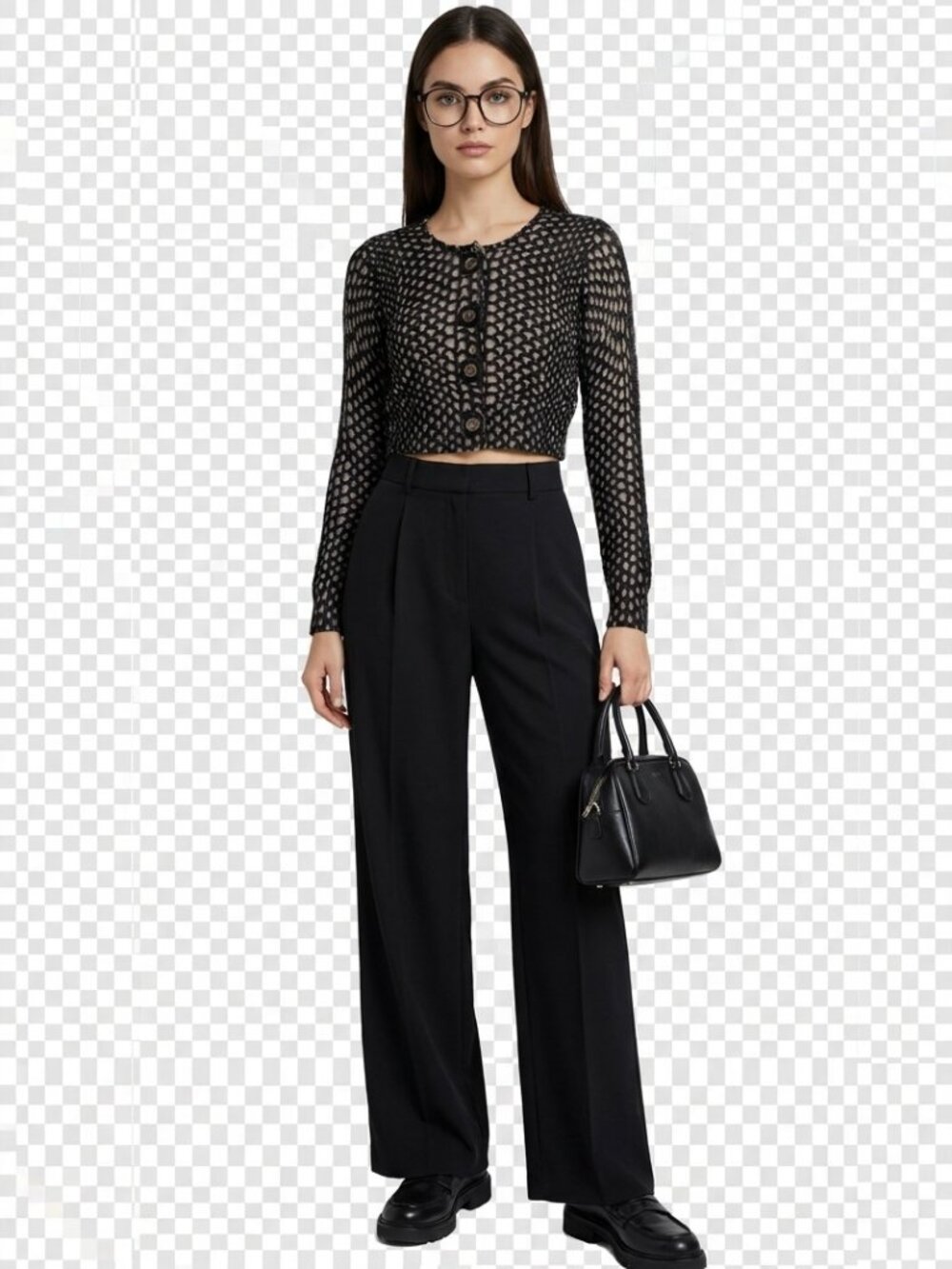 Tracy Reese New York Cropped Knit Cardigan Size M Black Cream Cotton Wool